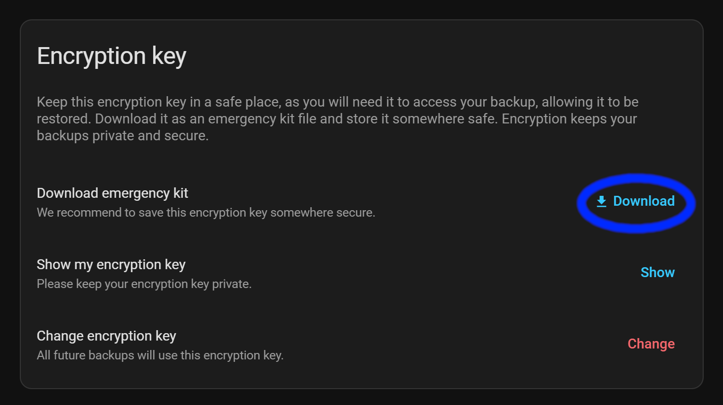 Home Assistant, download Emergency Kit