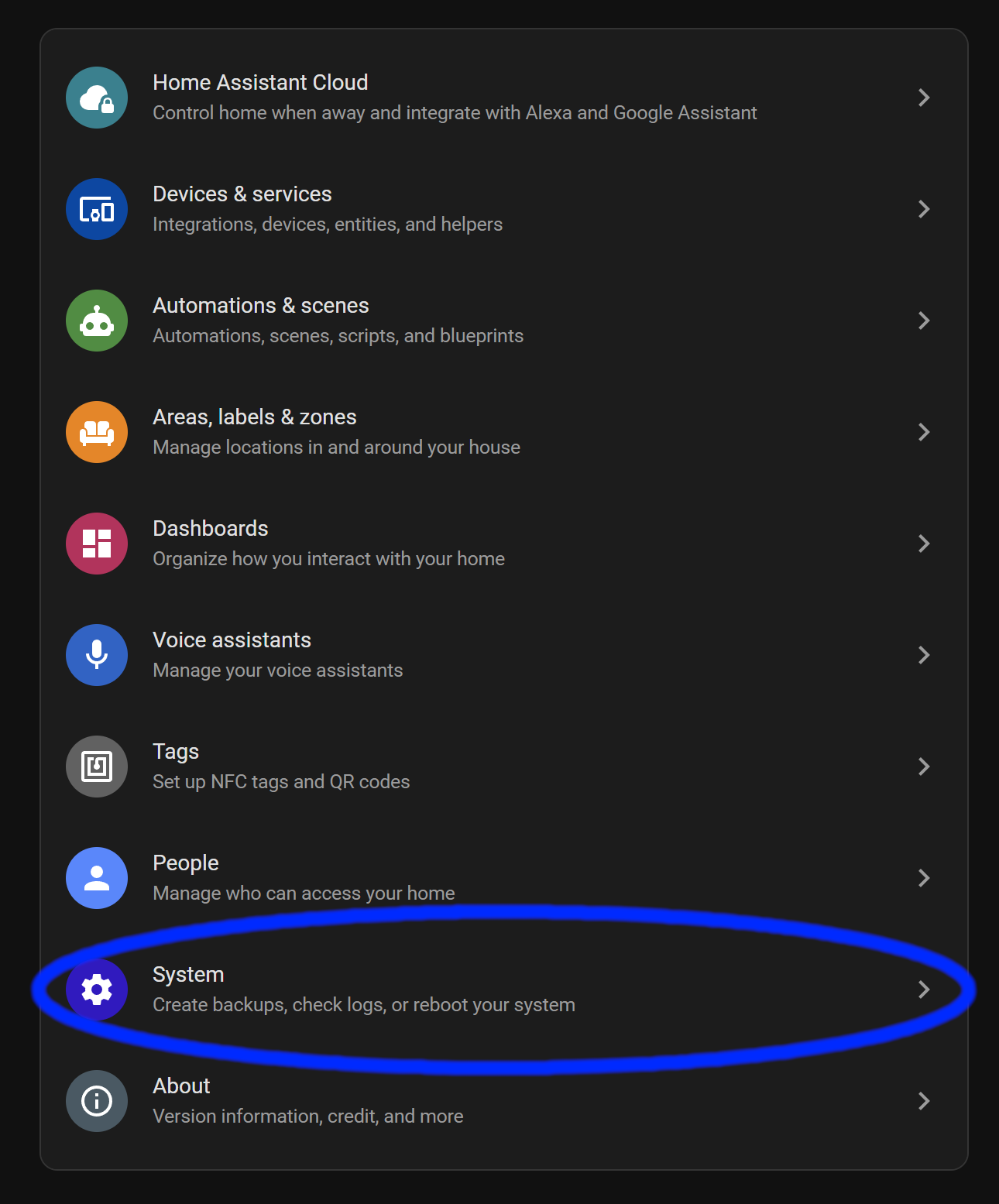 Home Assistant, click settings
