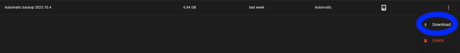 Home Assistant, download backup